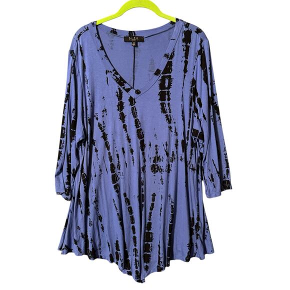 B-L-E-U Royal Blue Tie-Dye V-Neck Tunic Top 2X - Picture 5 of 6